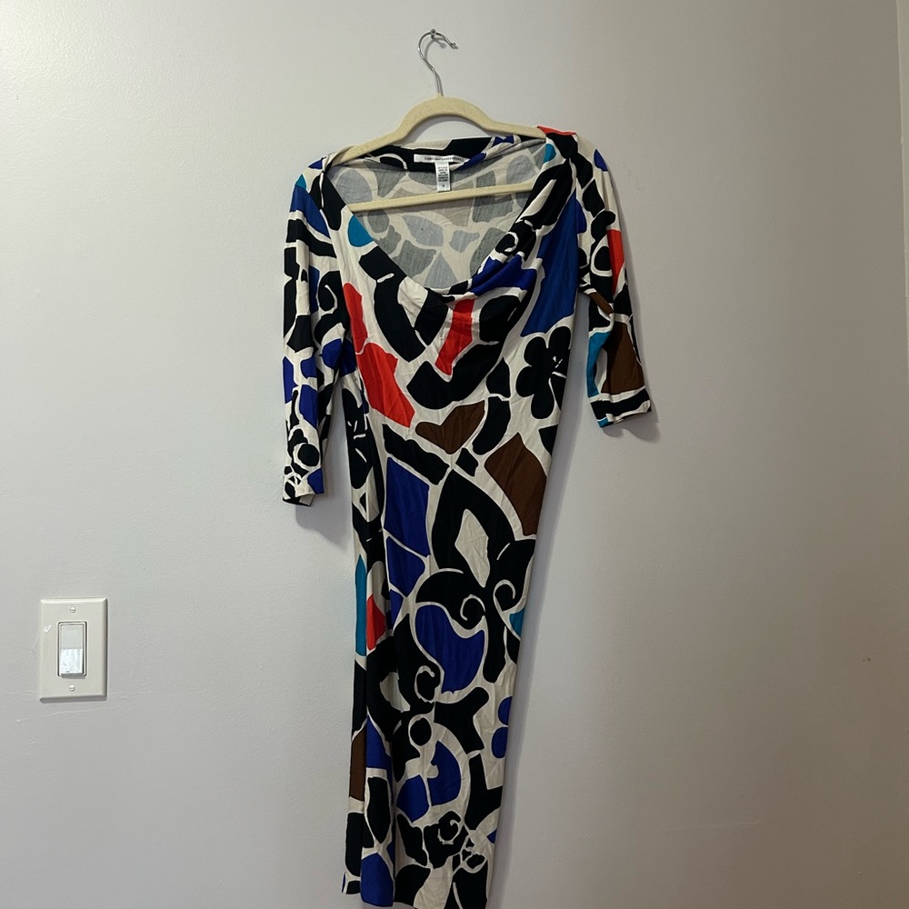 Diane Von Furstenberg Blue and Red Floral Midi Dress